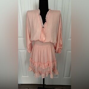 Vestique Peach Ruffles Mini Dress - Size Medium